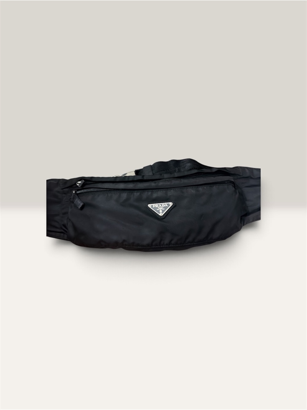 Vintage Prada Black Nylon Waist Bag with Triangular Logo